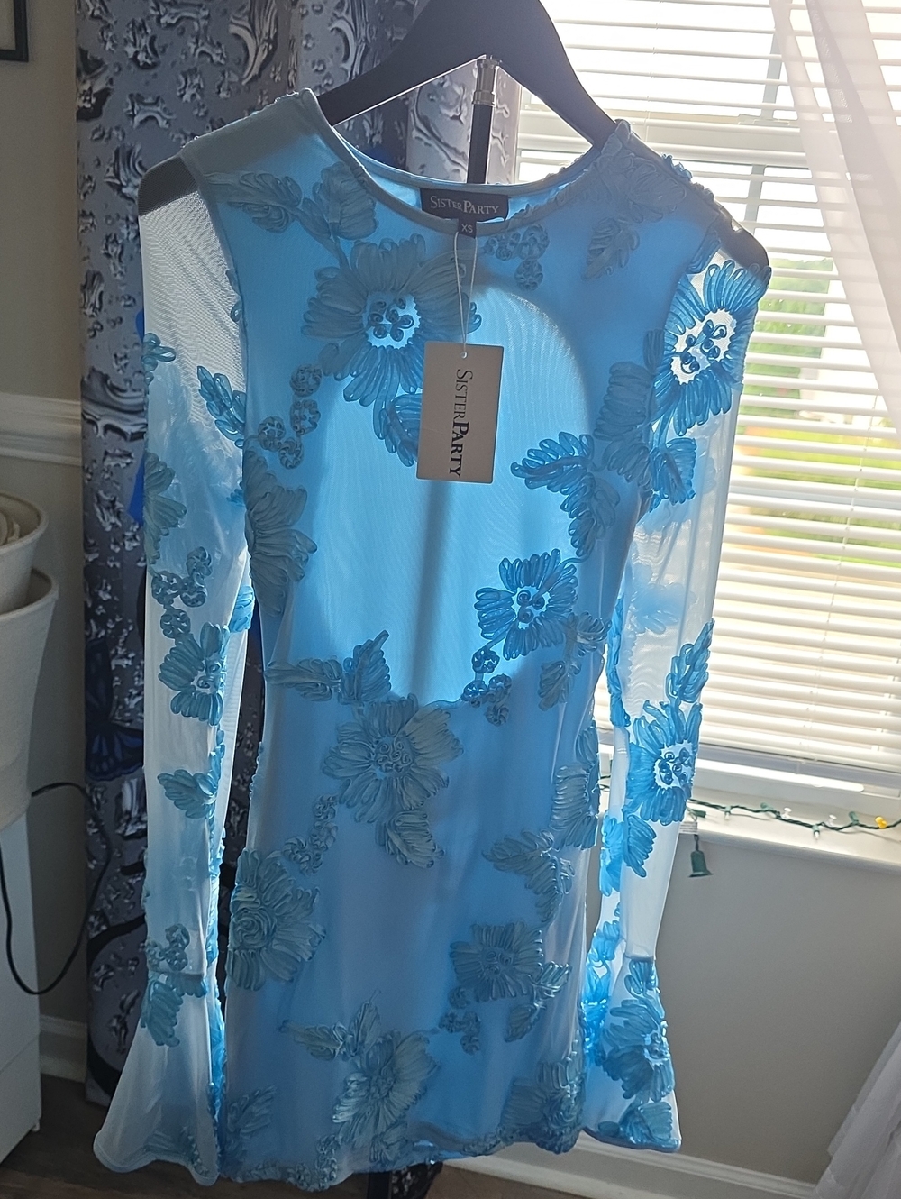 Sister Poppy Blue Floral Appliqué Long-Sleeve Dress